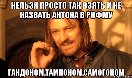 нельзя просто так взять и не назвать антона в рифму гандоном,тампоном,самогоном, Мем Нельзя просто так взять и (Боромир мем)