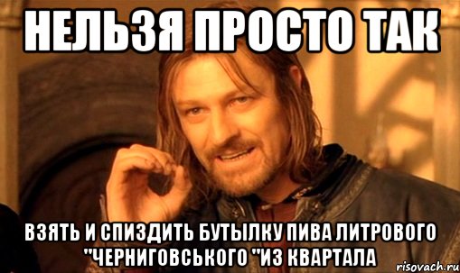 нельзя просто так взять и спиздить бутылку пива литрового "черниговського "из квартала, Мем Нельзя просто так взять и (Боромир мем)