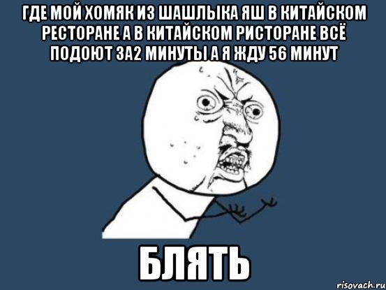 где мой хомяк из шашлыка яш в китайском ресторане а в китайском ристоране всё подоют за2 минуты а я жду 56 минут блять, Мем Ну почему