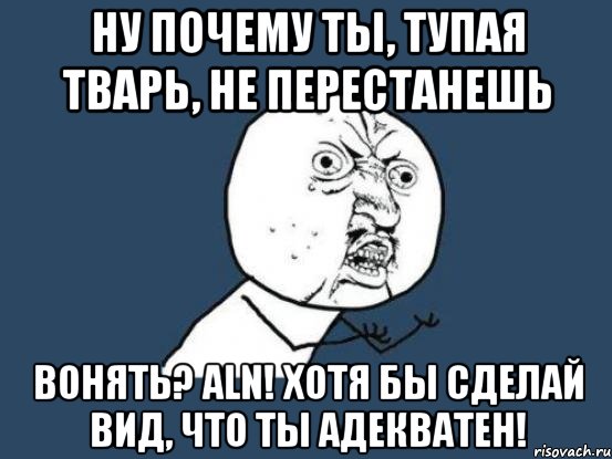 ну почему ты, тупая тварь, не перестанешь вонять? aln! хотя бы сделай вид, что ты адекватен!, Мем Ну почему