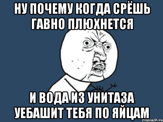 ну почему когда срёшь гавно плюхнется и вода из унитаза уебашит тебя по яйцам, Мем Ну почему