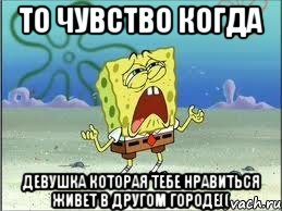 то чувство когда девушка которая тебе нравиться живет в другом городе((, Мем Спанч Боб плачет