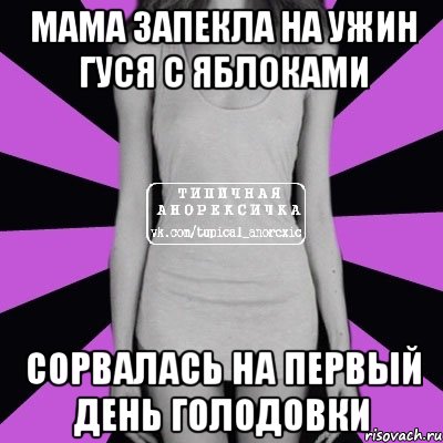 мама запекла на ужин гуся с яблоками сорвалась на первый день голодовки, Мем Типичная анорексичка