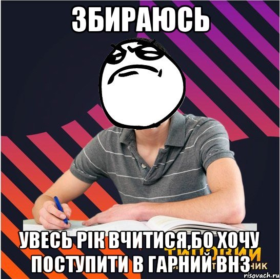 збираюсь увесь рік вчитися,бо хочу поступити в гарний внз, Мем Типовий одинадцятикласник