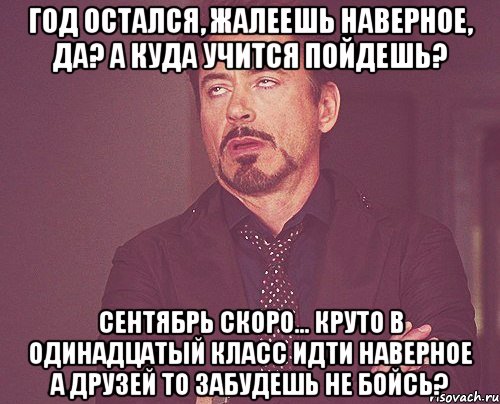 год остался, жалеешь наверное, да? а куда учится пойдешь? сентябрь скоро... круто в одинадцатый класс идти наверное а друзей то забудешь не бойсь?, Мем твое выражение лица