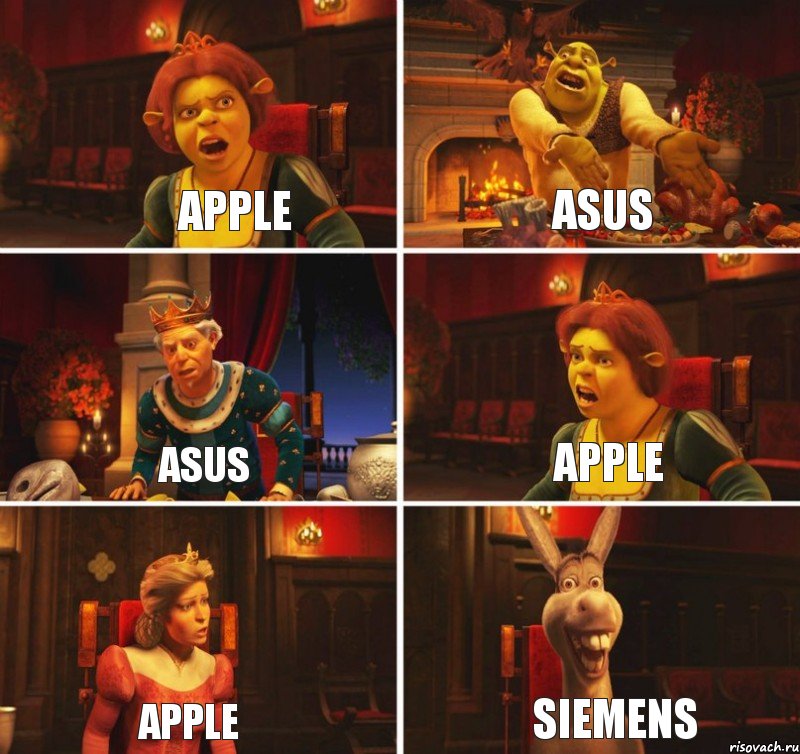 Apple Asus Asus Apple Apple Siemens, Комикс  Шрек Фиона Гарольд Осел