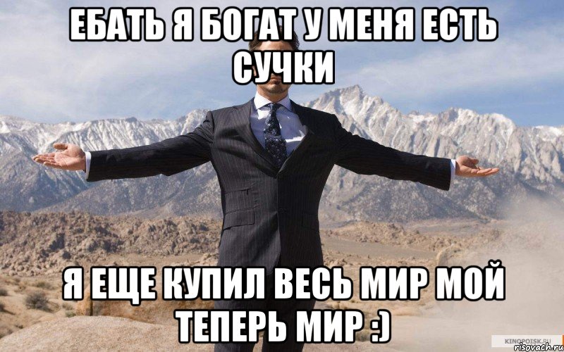 ебать я богат у меня есть сучки я еще купил весь мир мой теперь мир :), Мем железный человек