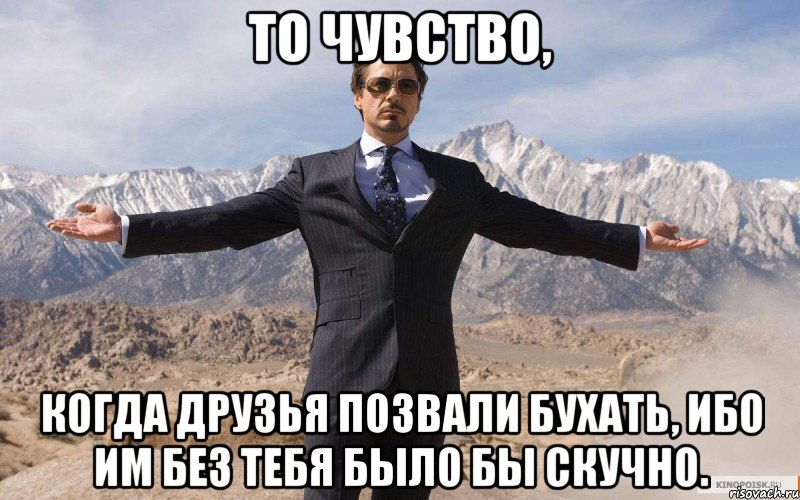 то чувство, когда друзья позвали бухать, ибо им без тебя было бы скучно., Мем железный человек