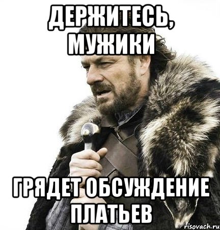 держитесь, мужики грядет обсуждение платьев, Мем Зима близко крепитесь (Нед Старк)