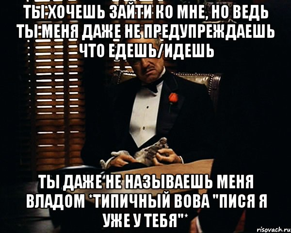 ты хочешь зайти ко мне, но ведь ты меня даже не предупреждаешь что едешь/идешь ты даже не называешь меня владом *типичный вова "пися я уже у тебя"*, Мем Дон Вито Корлеоне