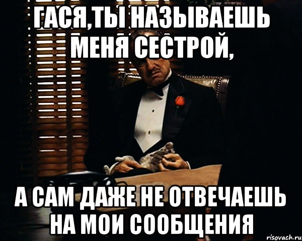 гася,ты называешь меня сестрой, а сам даже не отвечаешь на мои сообщения, Мем Дон Вито Корлеоне