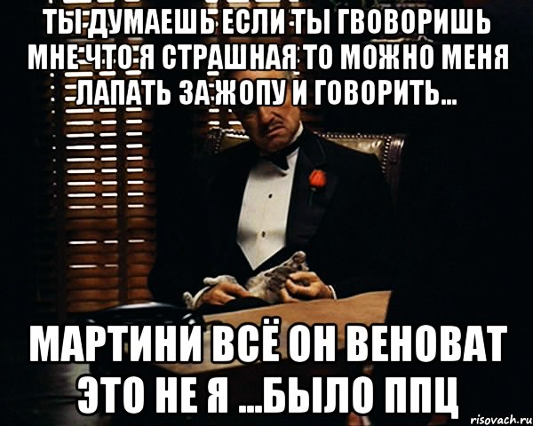 ты думаешь если ты гвоворишь мне что я страшная то можно меня лапать за жопу и говорить... мартини всё он веноват это не я ...было ппц, Мем Дон Вито Корлеоне