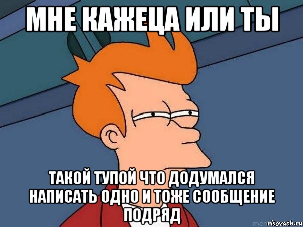 мне кажеца или ты такой тупой что додумался написать одно и тоже сообщение подряд, Мем  Фрай (мне кажется или)