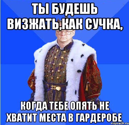 ты будешь визжать,как сучка, когда тебе опять не хватит места в гардеробе, Мем Камкин