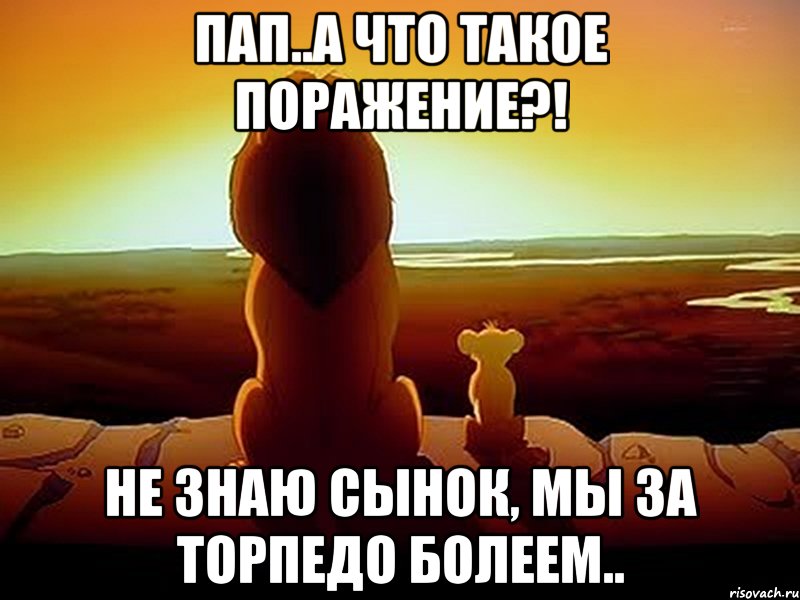 пап..а что такое поражение?! не знаю сынок, мы за торпедо болеем.., Мем  король лев