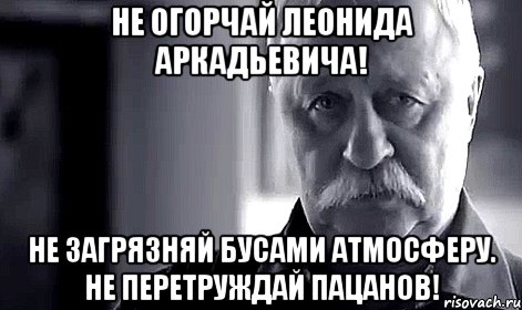 не огорчай леонида аркадьевича! не загрязняй бусами атмосферу. не перетруждай пацанов!, Мем Не огорчай Леонида Аркадьевича