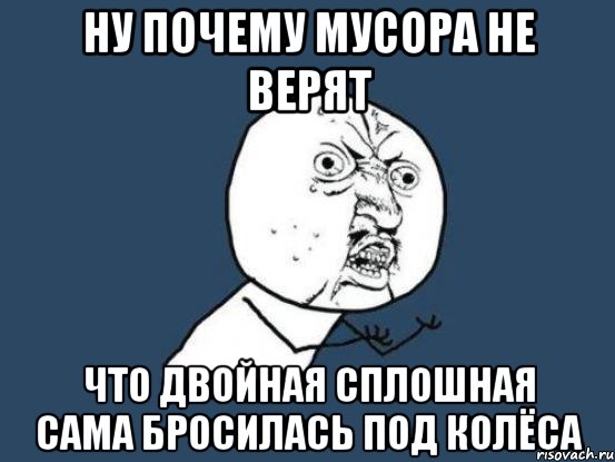 ну почему мусора не верят что двойная сплошная сама бросилась под колёса, Мем Ну почему