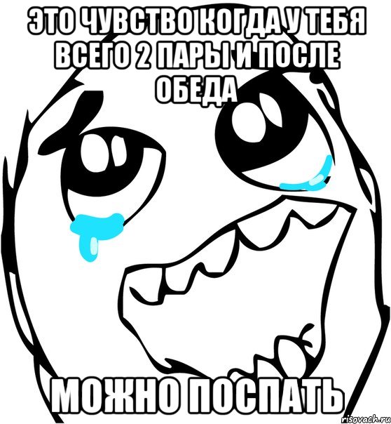 это чувство когда у тебя всего 2 пары и после обеда можно поспать, Мем  Плачет от радости