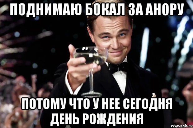 поднимаю бокал за анору потому что у нее сегодня день рождения, Мем Великий Гэтсби (бокал за тех)