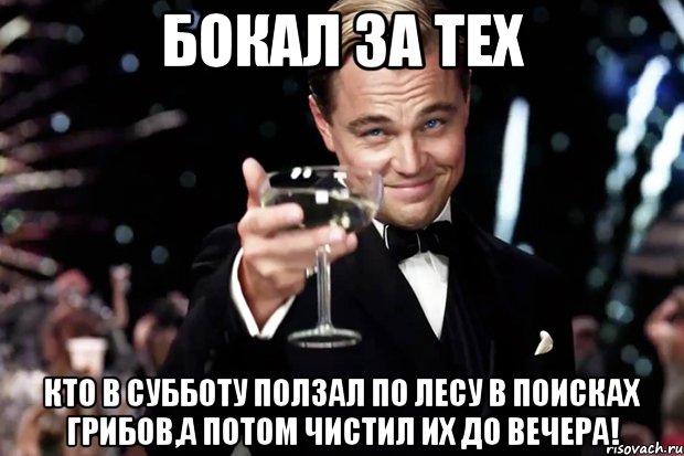 бокал за тех кто в субботу ползал по лесу в поисках грибов,а потом чистил их до вечера!, Мем Великий Гэтсби (бокал за тех)