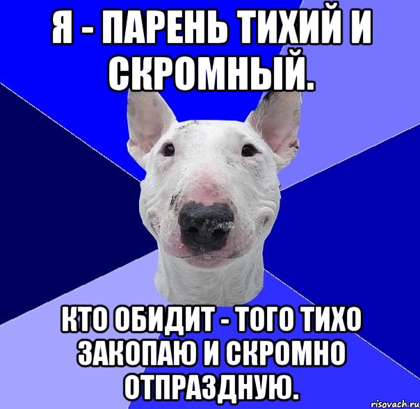 я - парень тихий и скромный. кто обидит - того тихо закопаю и скромно отпраздную.