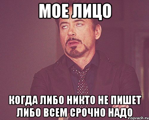 мое лицо когда либо никто не пишет либо всем срочно надо, Мем твое выражение лица