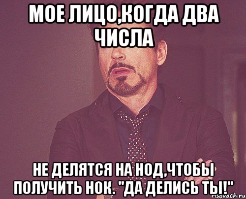 мое лицо,когда два числа не делятся на нод,чтобы получить нок. "да делись ты!", Мем твое выражение лица