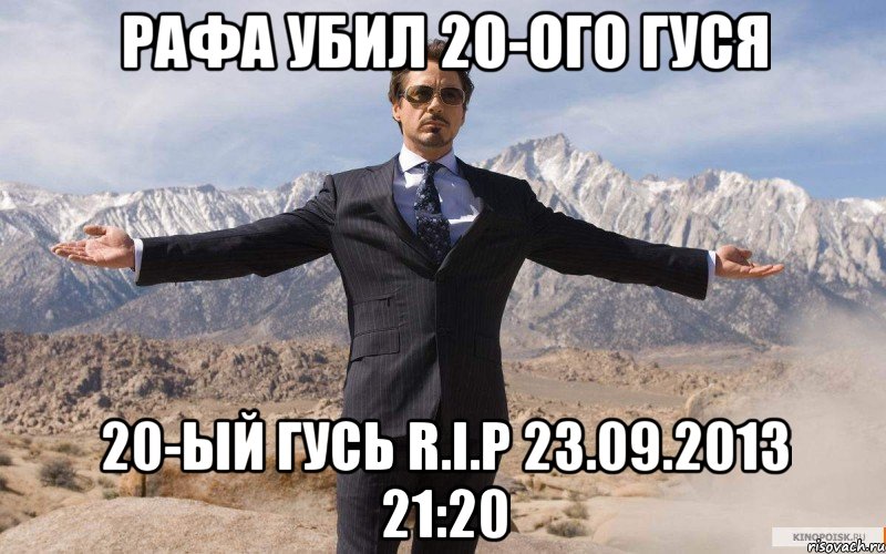 рафа убил 20-ого гуся 20-ый гусь r.i.p 23.09.2013 21:20, Мем железный человек