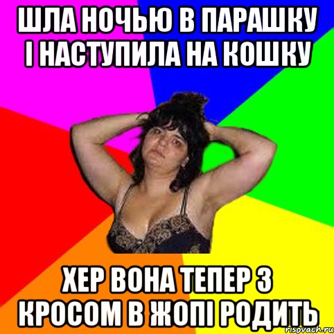 шла ночью в парашку і наступила на кошку хер вона тепер з кросом в жопі родить, Мем Чотка мала