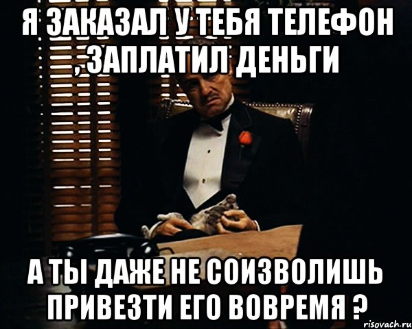 я заказал у тебя телефон , заплатил деньги а ты даже не соизволишь привезти его вовремя ?, Мем Дон Вито Корлеоне