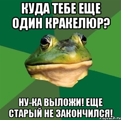 куда тебе еще один кракелюр? ну-ка выложи! еще старый не закончился!, Мем  Мерзкая жаба