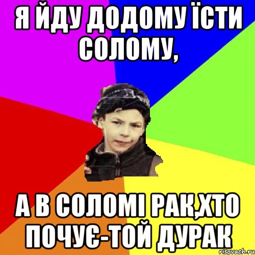 я йду додому їсти солому, а в соломі рак,хто почує-той дурак, Мем пацан з дворка