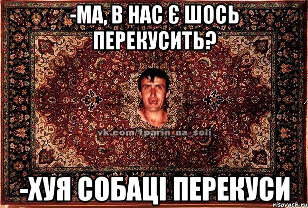 -ма, в нас є шось перекусить? -хуя собаці перекуси, Мем Парнь на сел