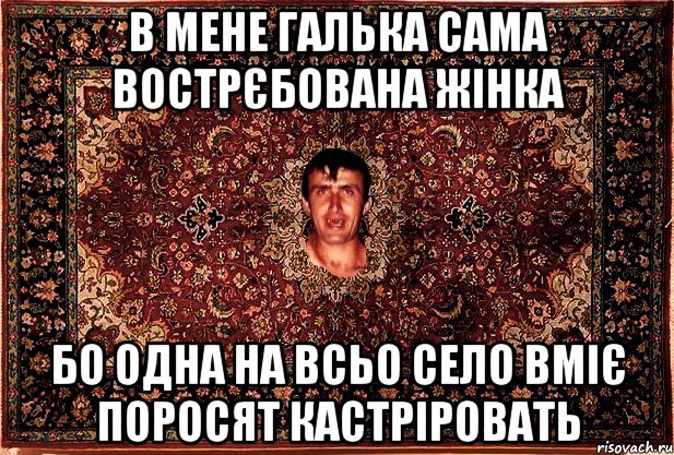 в мене галька сама вострєбована жінка бо одна на всьо село вміє поросят кастріровать, Мем Перший парнь на сел