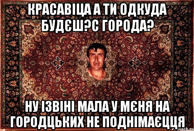 красавіца а ти одкуда будєш?с города? ну ізвіні мала у мєня на городцьких не поднімаєцця, Мем Перший парнь на сел