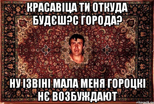 красавіца ти откуда будєш?с города? ну ізвіні мала меня гороцкі нє возбуждают, Мем Перший парнь на сел