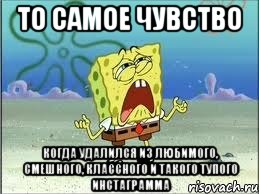 то самое чувство когда удалился из любимого, смешного, классного и такого тупого инстаграмма, Мем Спанч Боб плачет