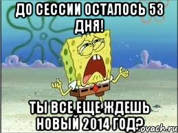 до сессии осталось 53 дня! ты все еще ждешь новый 2014 год?, Мем Спанч Боб плачет