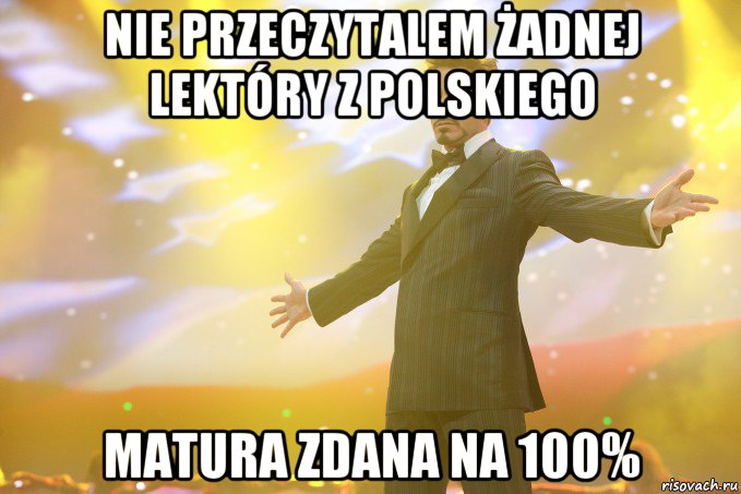 nie przeczytalem żadnej lektóry z polskiego matura zdana na 100%, Мем Тони Старк (Роберт Дауни младший)