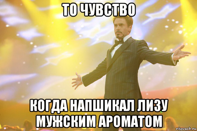 то чувство когда напшикал лизу мужским ароматом, Мем Тони Старк (Роберт Дауни младший)