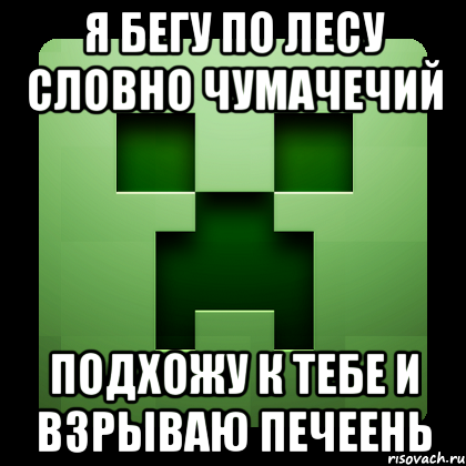 я бегу по лесу словно чумачечий подхожу к тебе и взрываю печеень, Мем Creeper