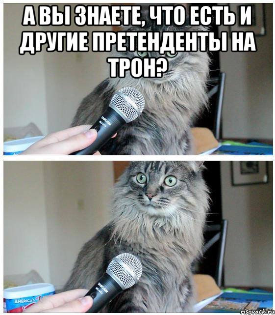 а ВЫ ЗНАЕТЕ, ЧТО ЕСТЬ И ДРУГИЕ ПРЕТЕНДЕНТЫ НА ТРОН? , Комикс  кот с микрофоном