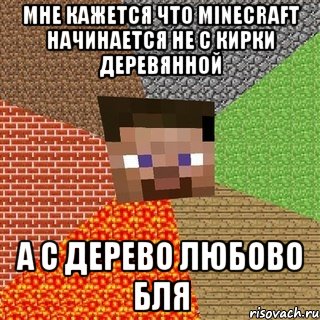 мне кажется что minecraft начинается не с кирки деревянной а с дерево любово бля