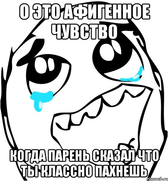 о это афигенное чувство когда парень сказал что ты классно пахнешь, Мем  Плачет от радости