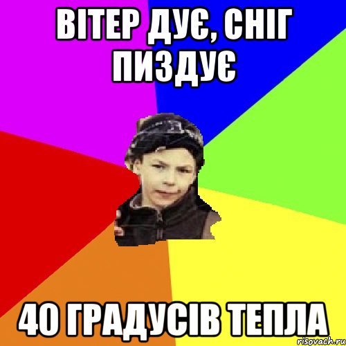 вітер дує, сніг пиздує 40 градусів тепла, Мем пацан з дворка