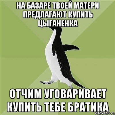 на базаре твоей матери предлагают купить цыганенка отчим уговаривает купить тебе братика, Мем  Среднестатистический пингвин