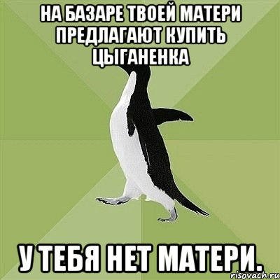 на базаре твоей матери предлагают купить цыганенка у тебя нет матери., Мем  Среднестатистический пингвин