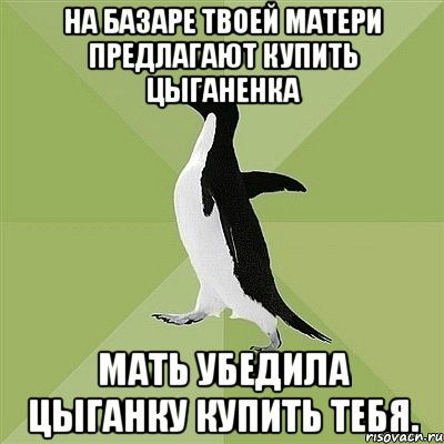 на базаре твоей матери предлагают купить цыганенка мать убедила цыганку купить тебя., Мем  Среднестатистический пингвин