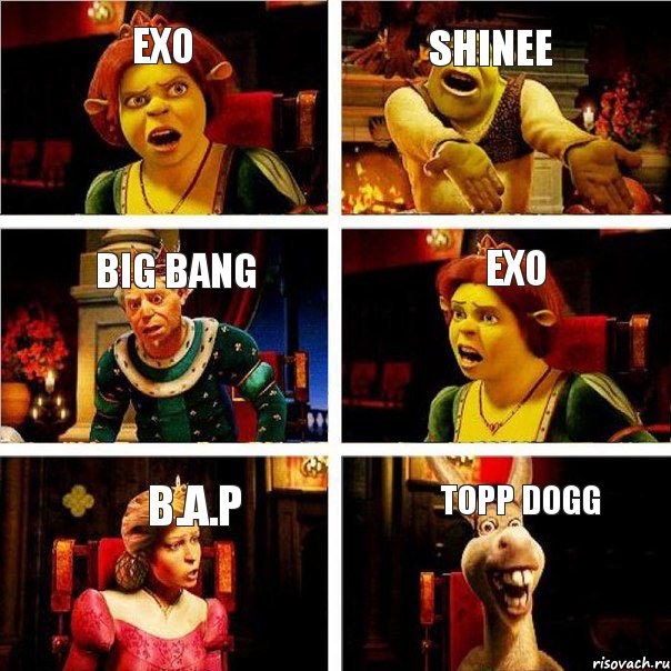 EXO Shinee Big Bang EXO B.A.P Topp Dogg, Комикс  Шрек Фиона Гарольд Осел