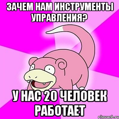 зачем нам инструменты управления? у нас 20 человек работает, Мем слоупок